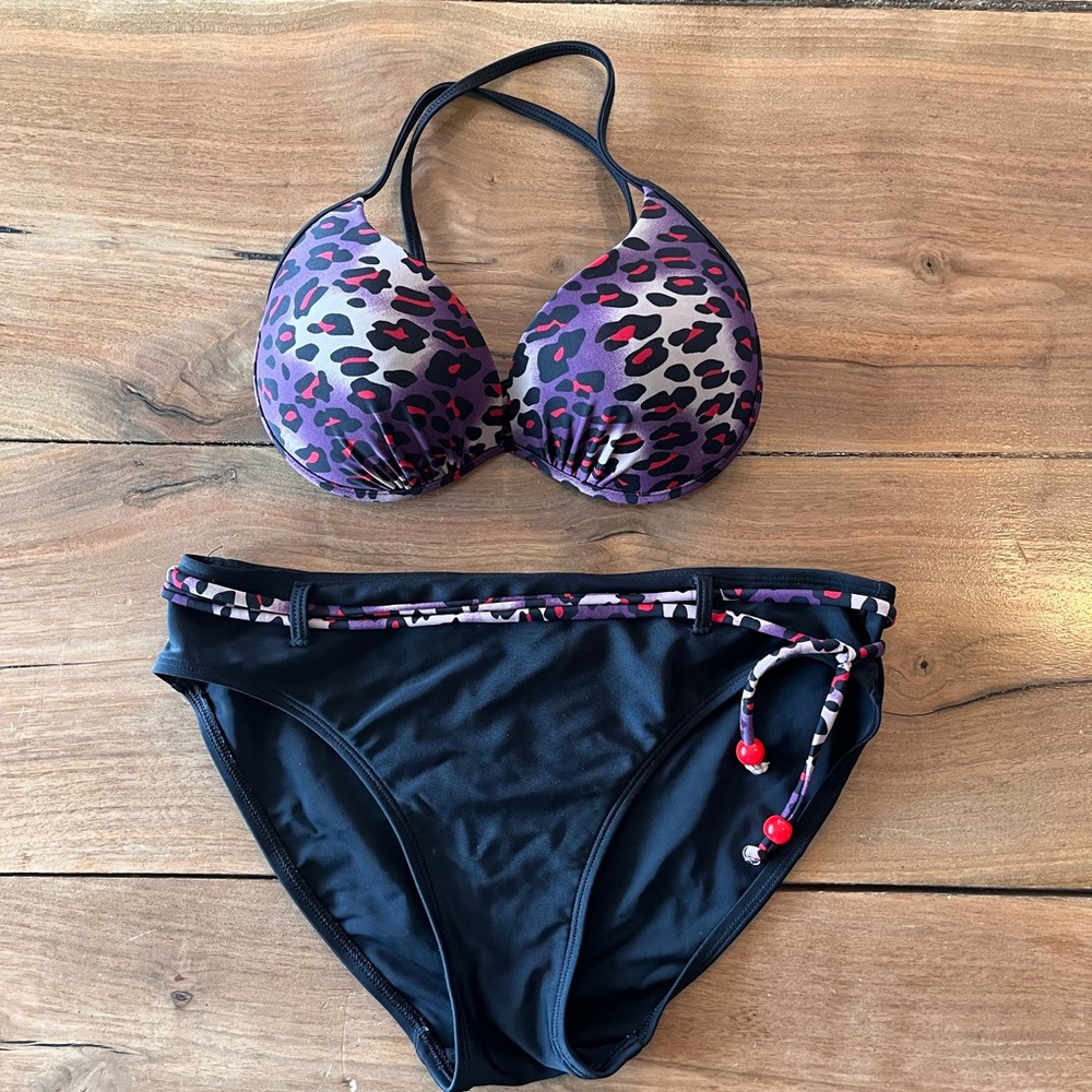 Ocean Core Black and Purple Leopard Bikini Small